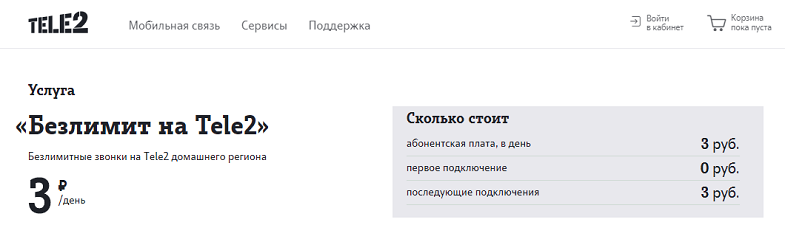 Услуга "Безлимит на Tele2"
