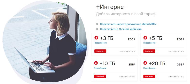 Дополнительные пакеты МТС +Интернет